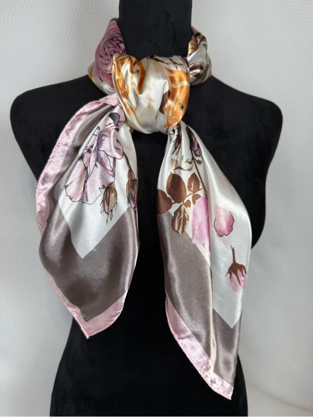 MOSI Square Scarf Floral Tie Satin Silk Touch Retro Romance Timeless 35”Square